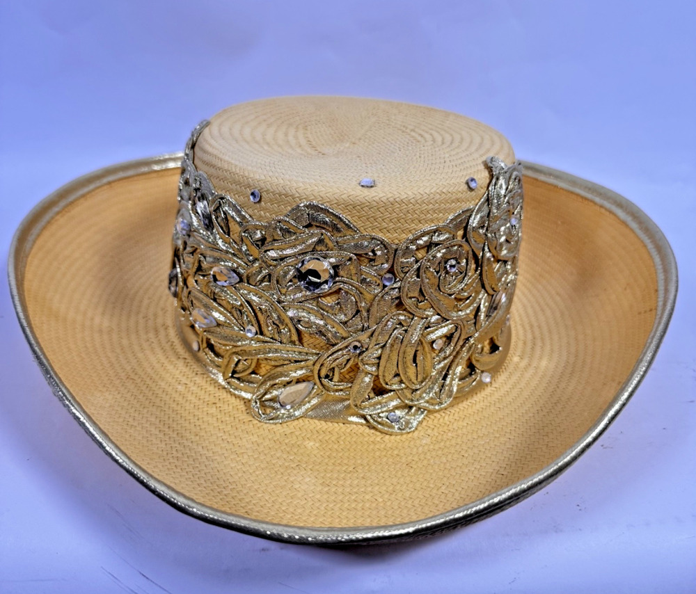 Vintage Sonni San Francisco Hat Sun Hat Derby Church Hat Gold Rope & Cabochons